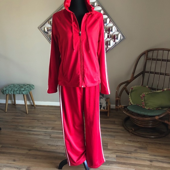 Champion Pants - Vintage Champion Red Striped Track Suit Large